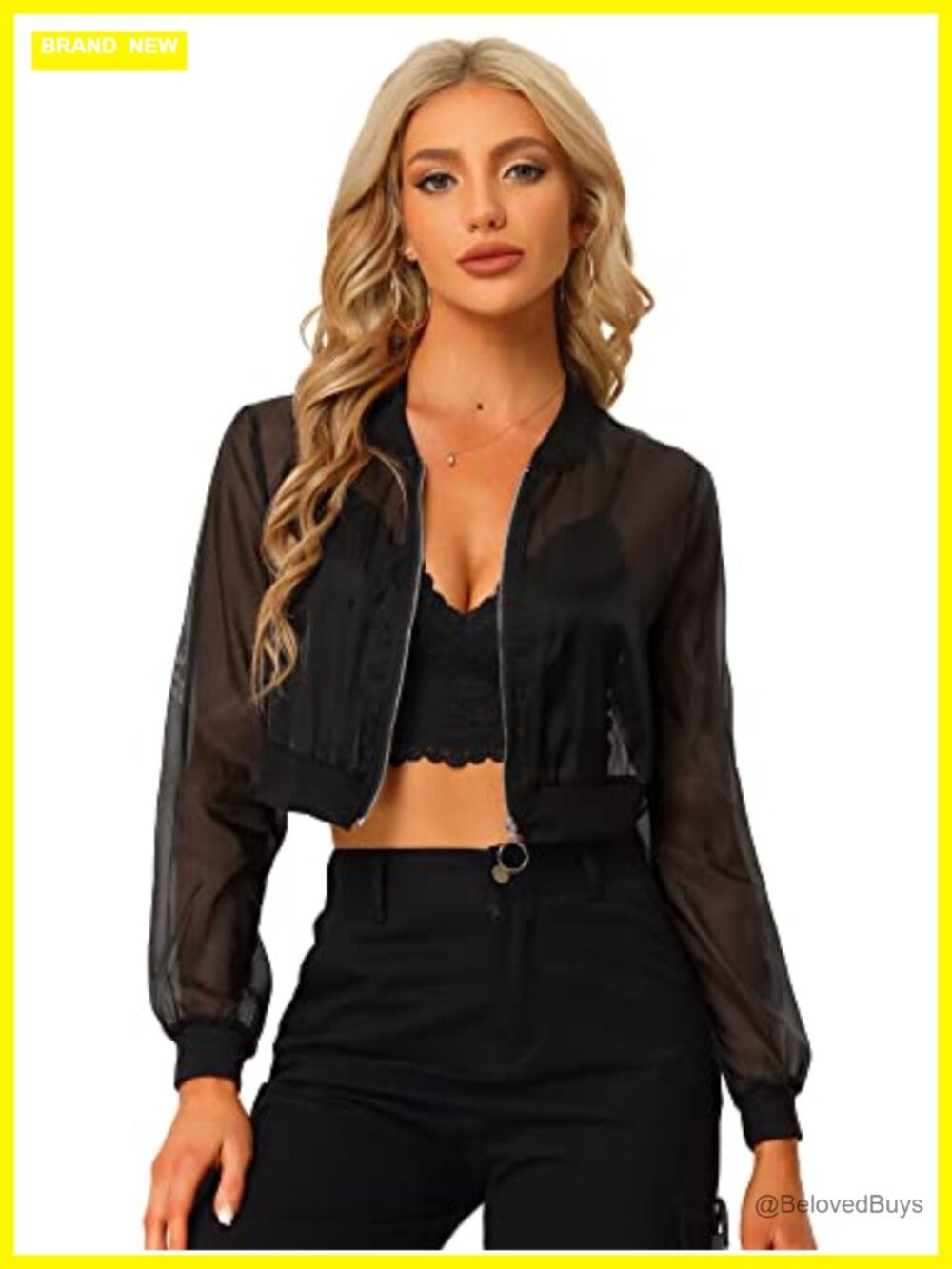 Sheer Mesh Zip Up Crop Bomber Jacket Lightweight Party Layer
